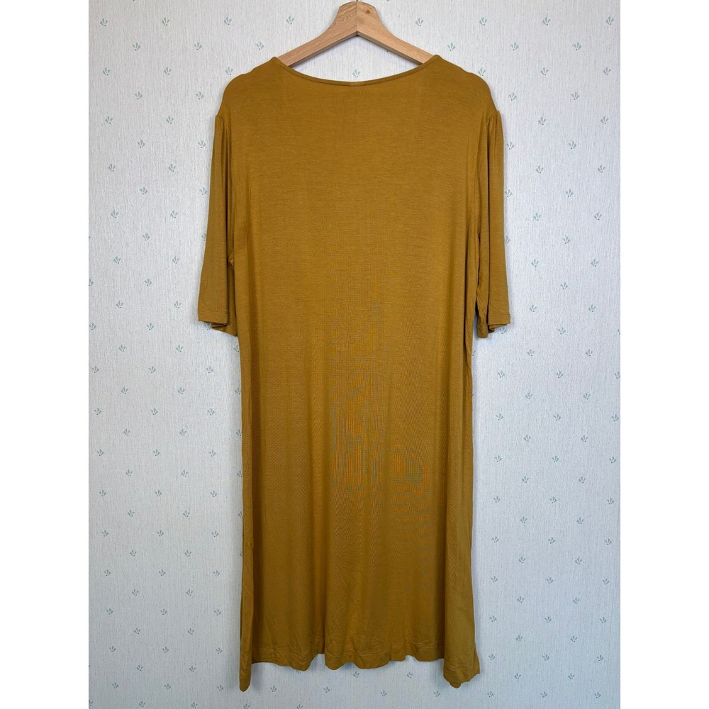 Kate Quinn Bamboo V-Neck Button Front Midi Dress XXL Mustard Yellow Earthy Boho - Picture 2 of 9